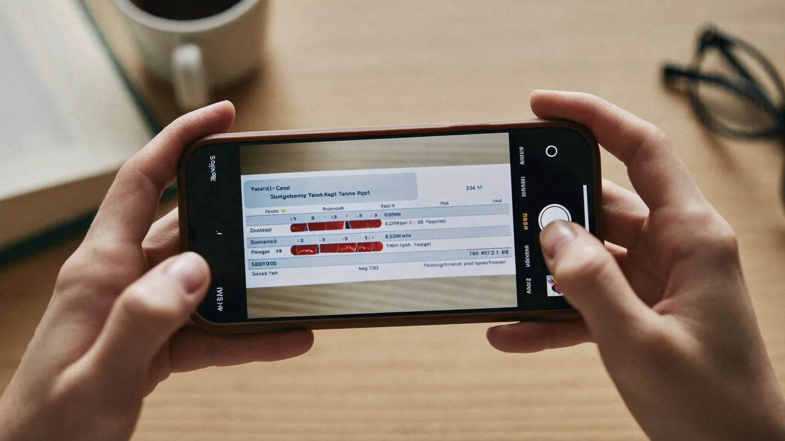 Taking a photo of a paper blood test report with a phone